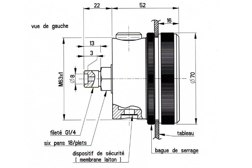 Dia 63mm Brass Pressure Gauge Dimensions (1/4''BSP)